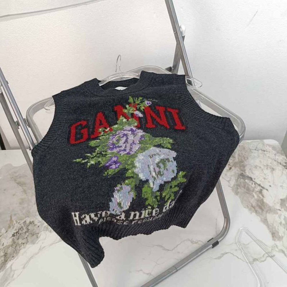 Ganni Charcoal Vest with Floral Embroidery - Picture 6 of 8
